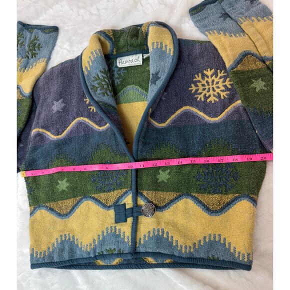 VTG Flashback Art to Wear Tapestry Jacket Purple Blue Snowflake Winter Stars Med - Picture 12 of 13